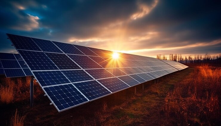sunset sky reflects solar panel sustainable power generation generative ai 188544 36908