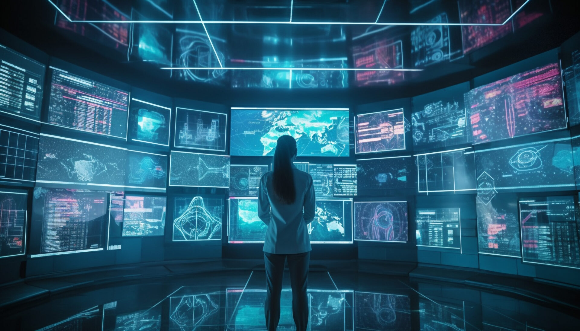young adult businessman holding holographic chart generated by ai